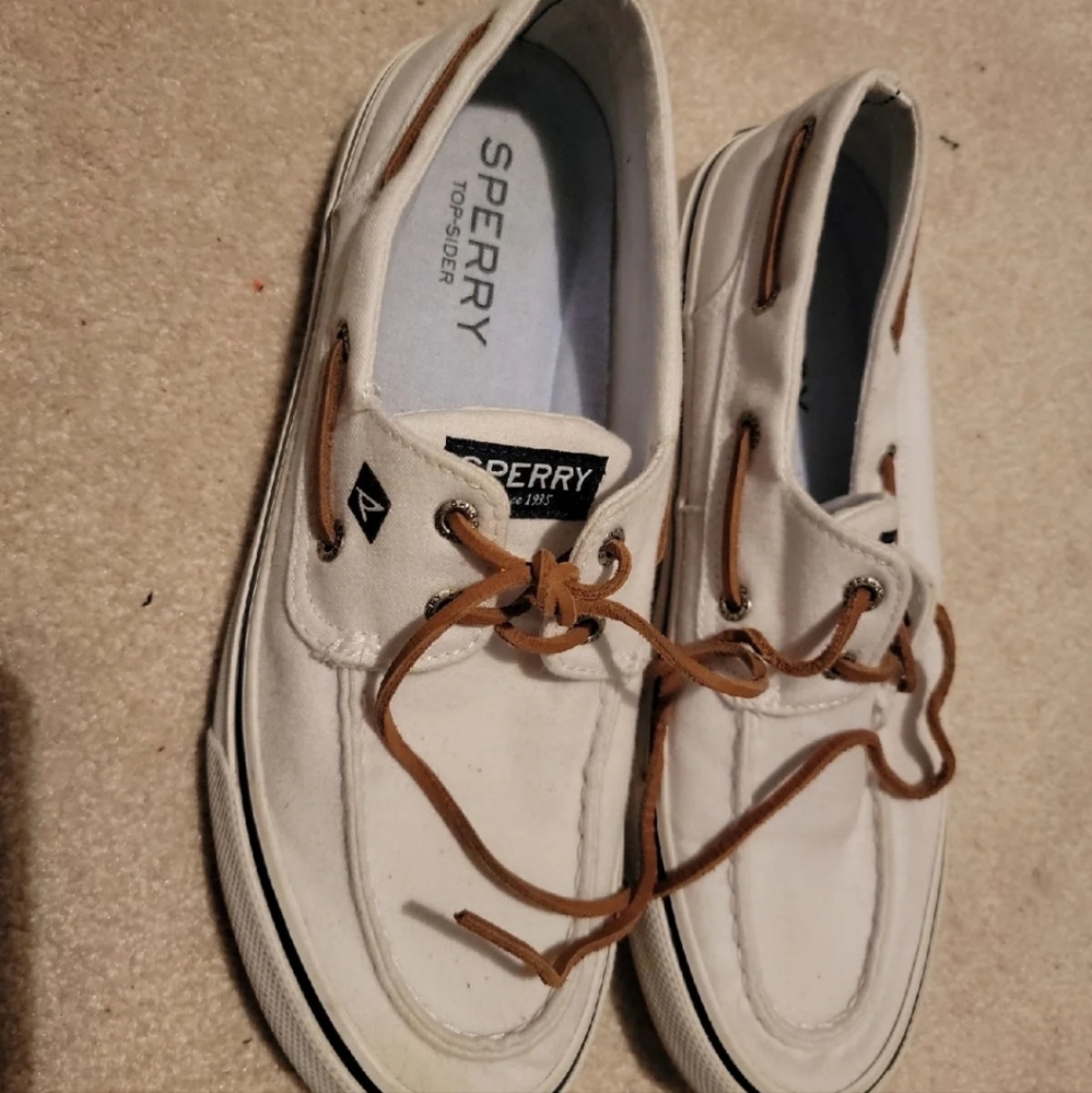White Sperry Top Sider Leather Laces Size 9.5